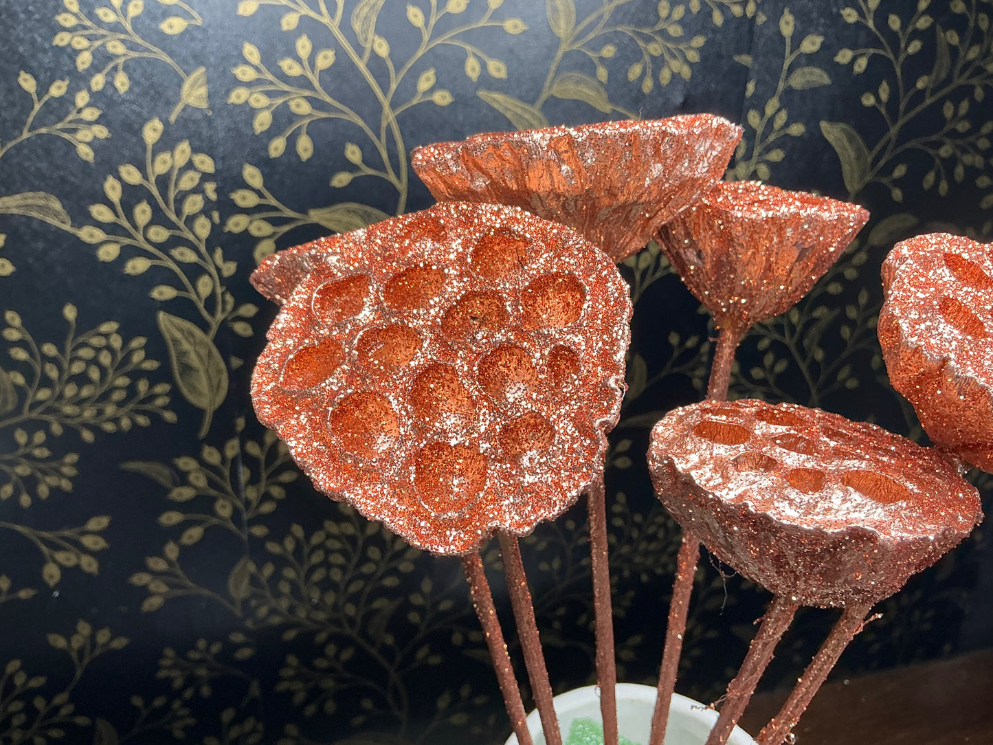 Copper Glitter Lotus Pods, Set of 6