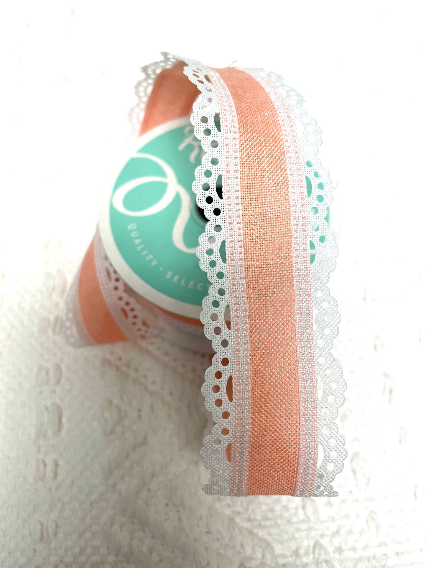 Peach scalloped edge lace ribbon