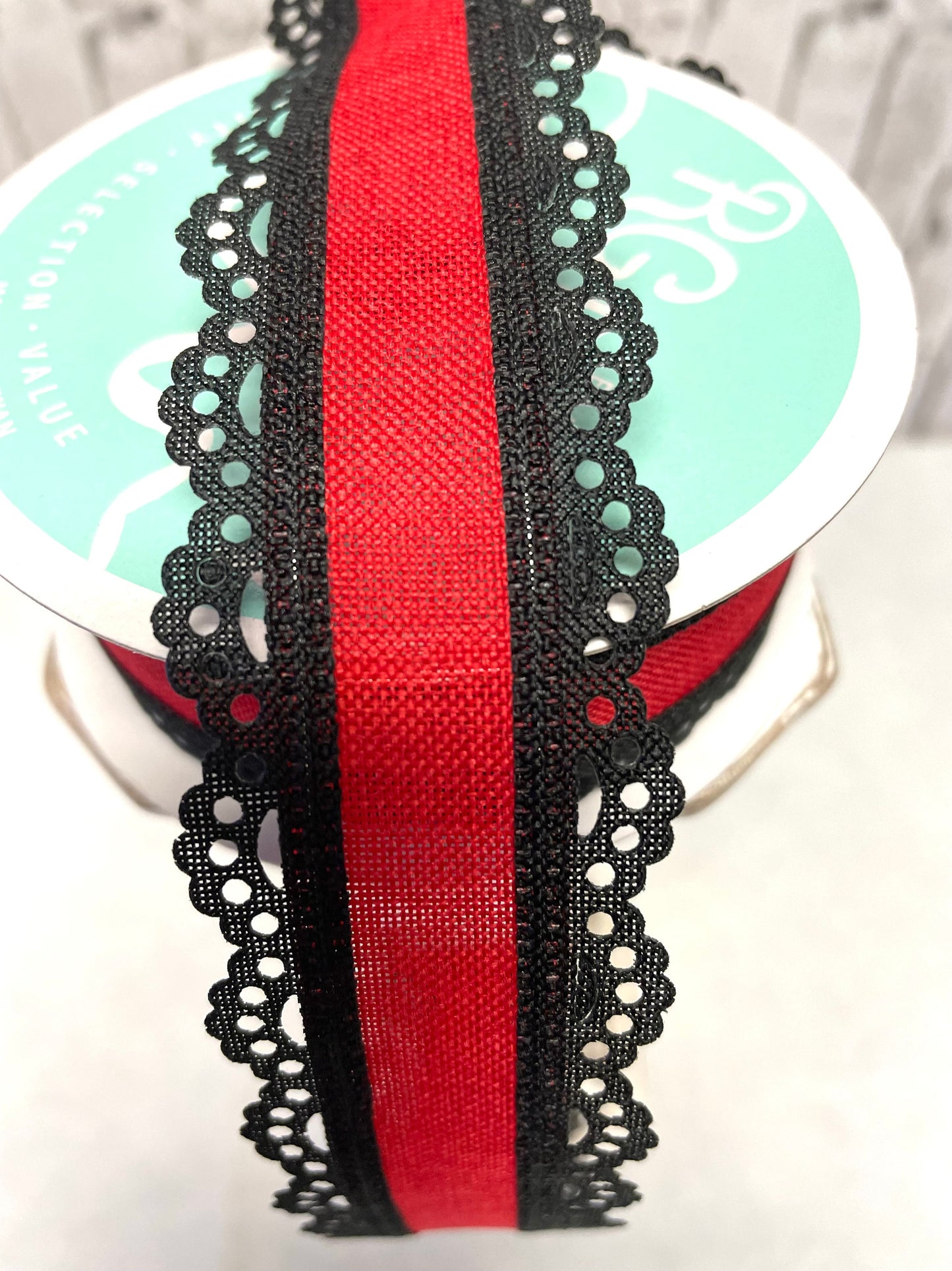 Spring ribbon, RGA1541A9, scalloped edge red and black ribbon, lady bug ribbon, summer ribbon, royal burlap ribbon, everyday red burlap