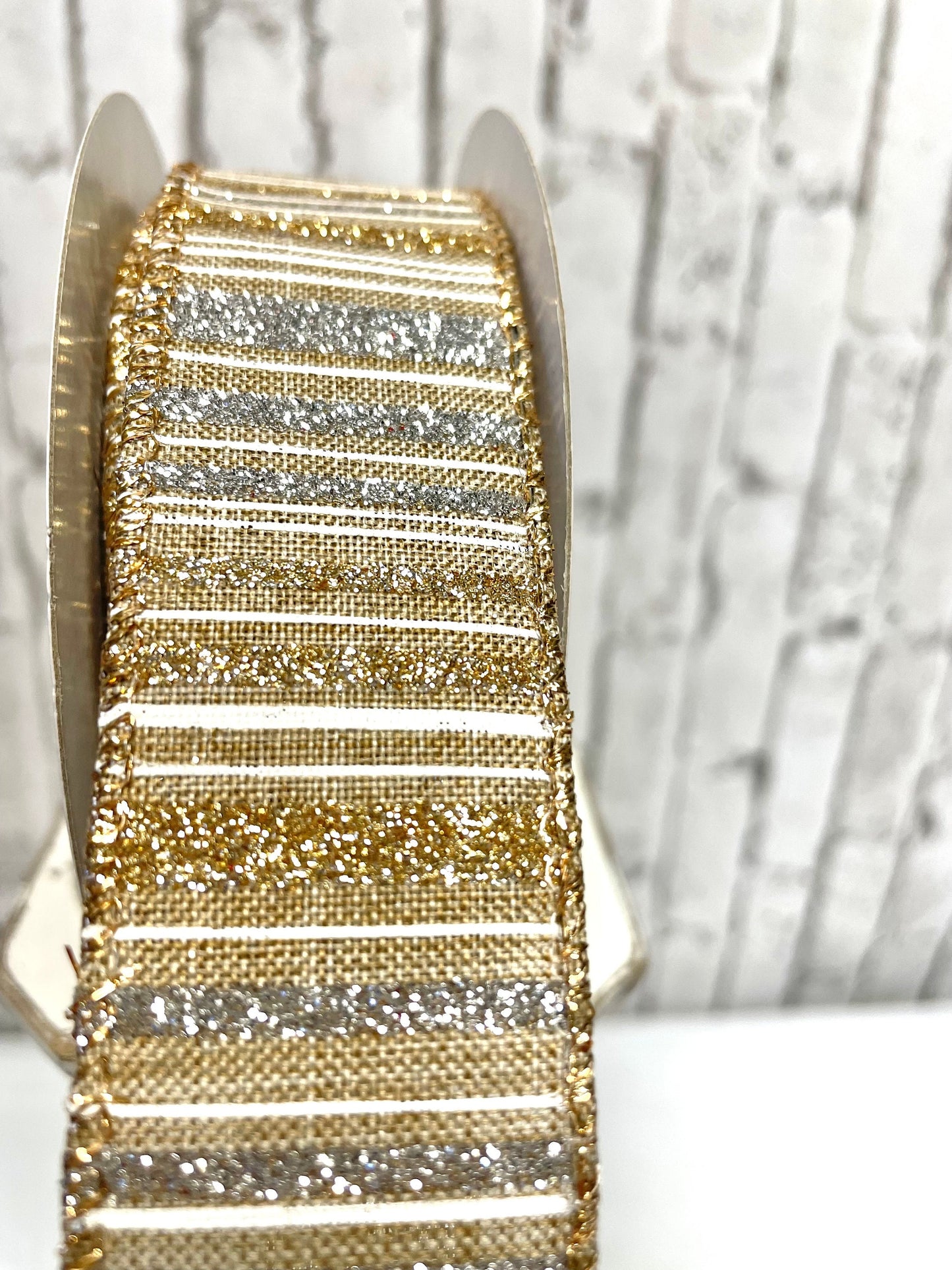gold and silver glitter stripe ribbon, RGC195572