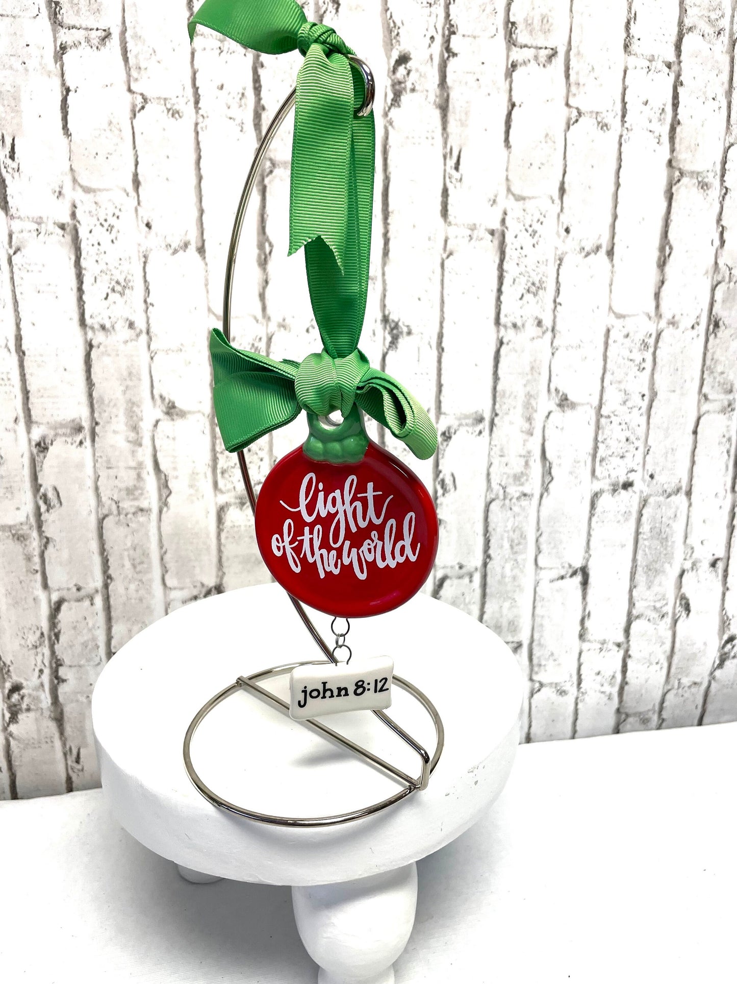 red bible verse ornament, John 8:12, light of the world