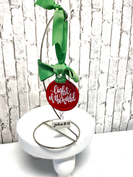 red bible verse ornament, John 8:12, light of the world