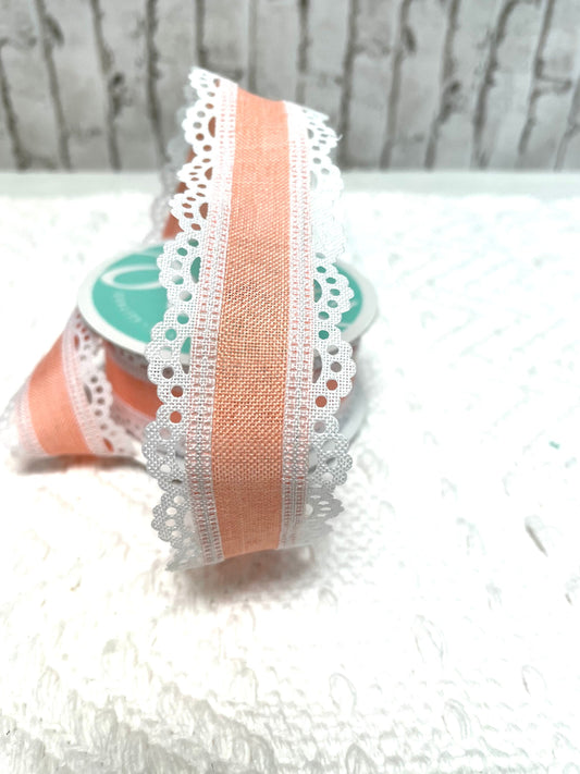 Peach scalloped edge lace ribbon
