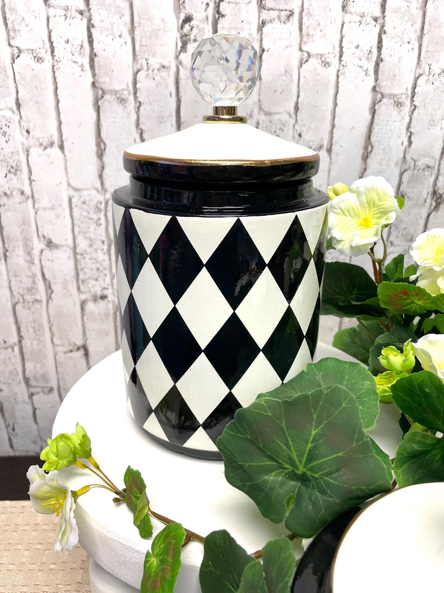 canister set, Mark Robert’s Harlequin black and white canister set, home decor, kitchen decor, harlequin vases