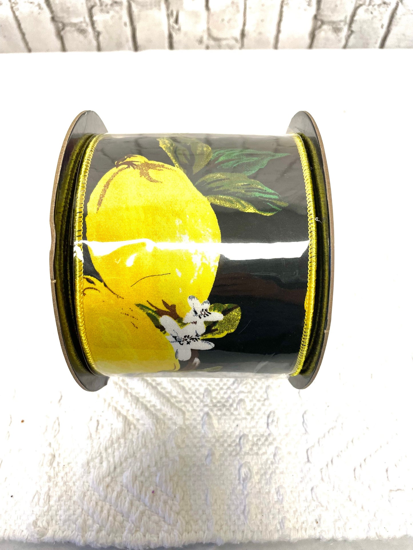Black with lemons ribbon, lemon ribbon, MT25273, Regency ribbon, designer ribbon