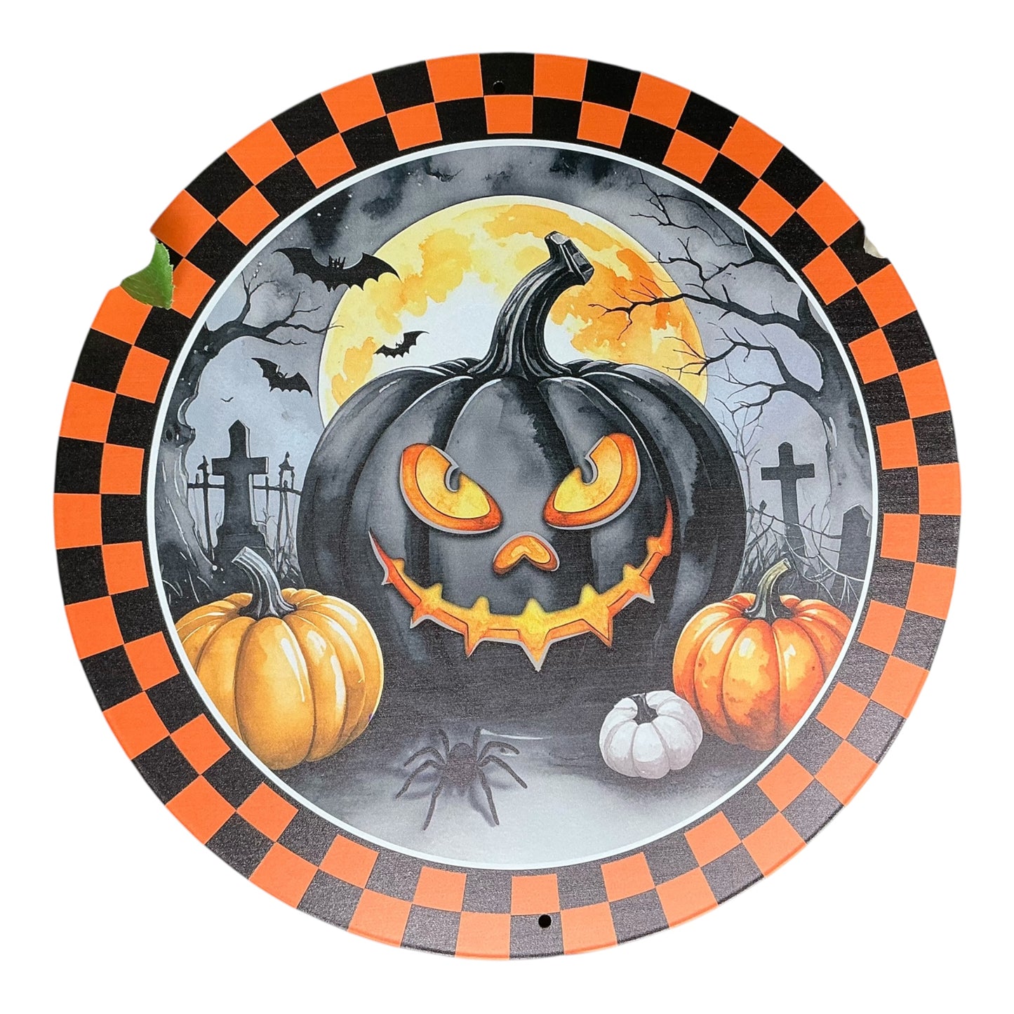 Jack-o-Lantern Sign, Orange/Black - Wreath Attachment