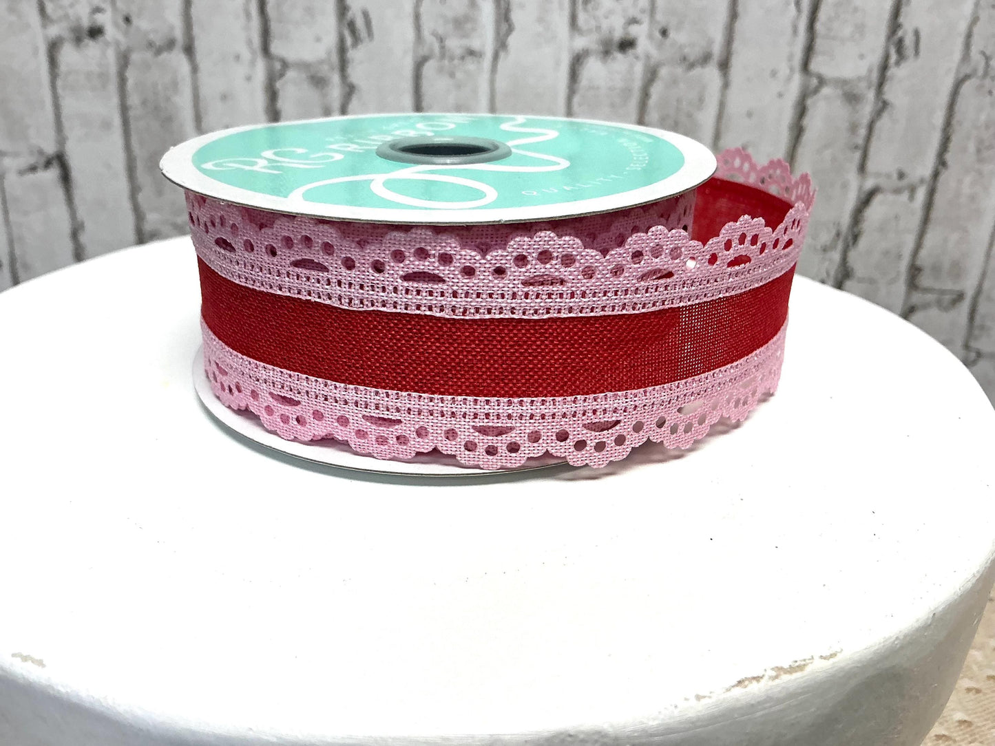 Red with Pink lace ribbon, 1.5” x 10YD, Wired, RGA15418F