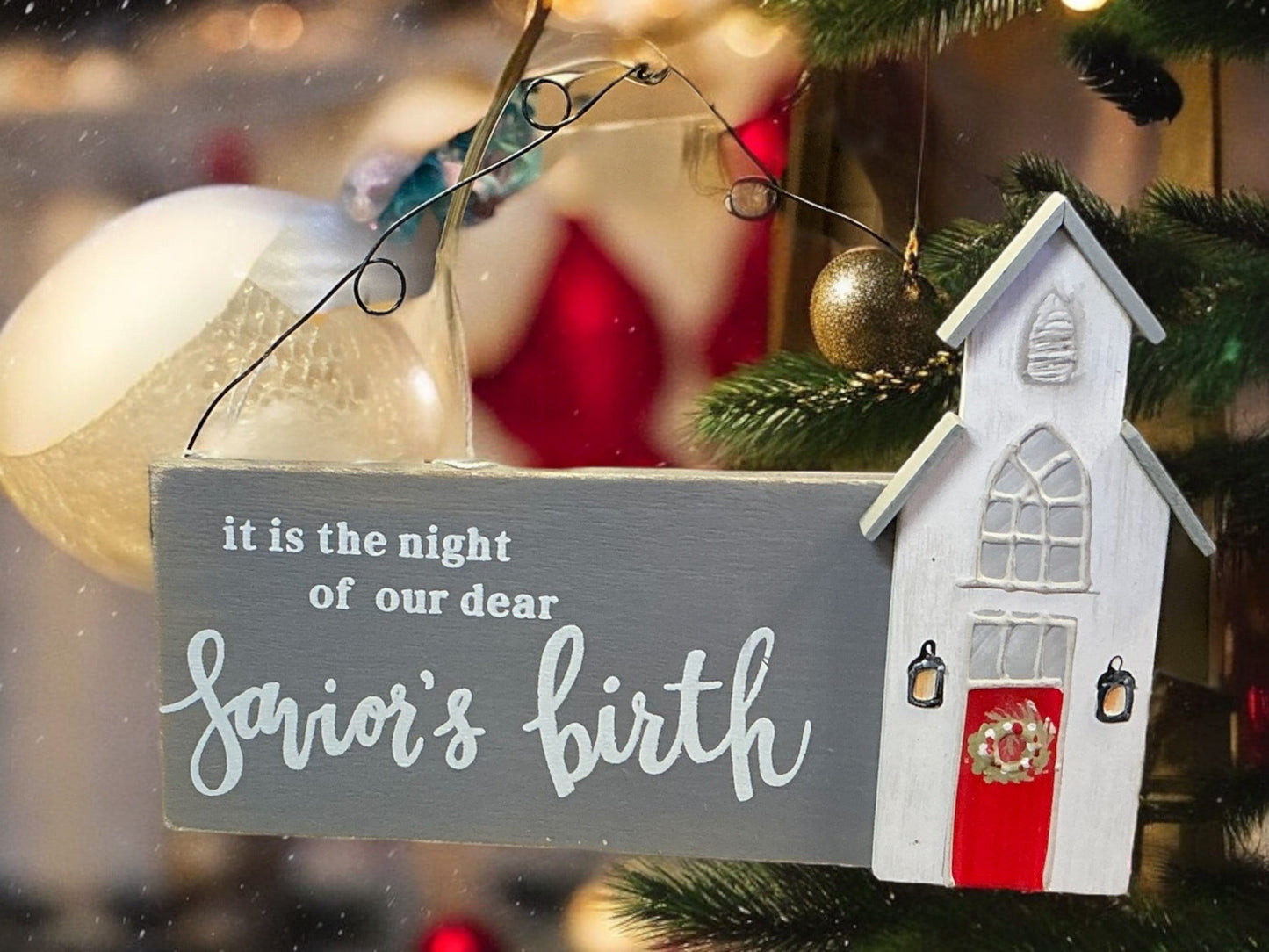 It is the night of our dear Saviors Birth, Church Christmas Ornament, 8x5