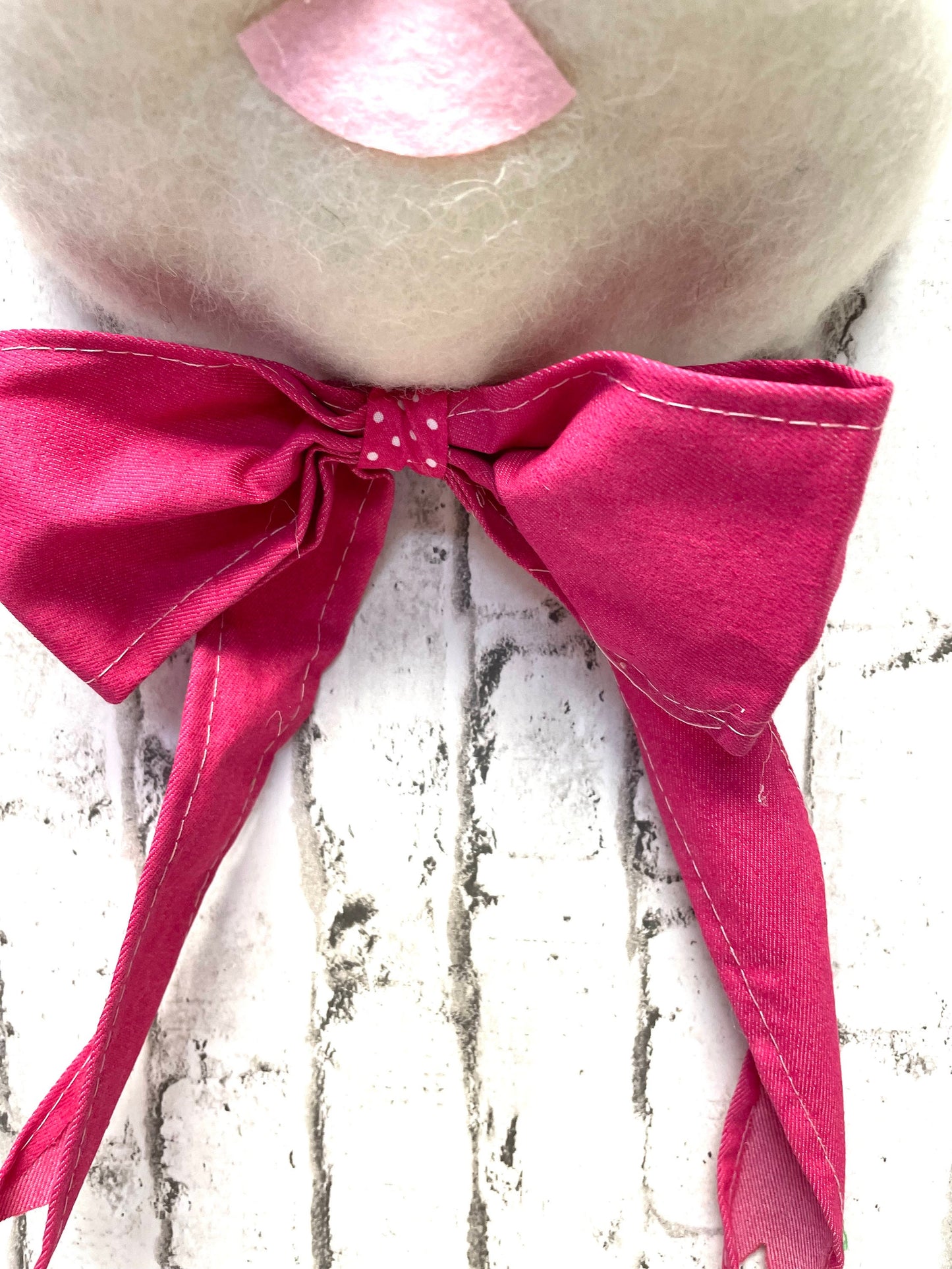 White Bunny With Hot Pink Hat and Bow - Wreath Attachment