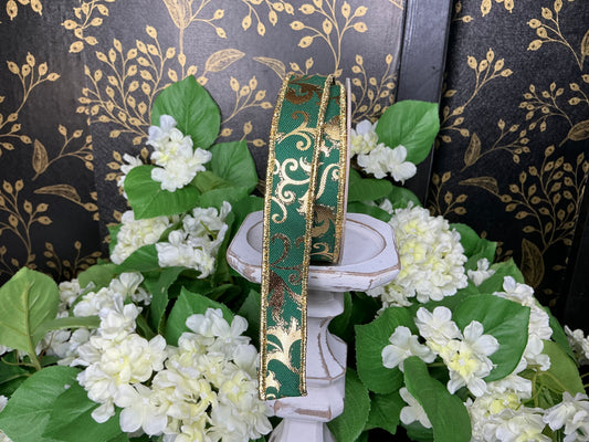 Green with Metallic Gold Ribbon, 7/8”x10YD