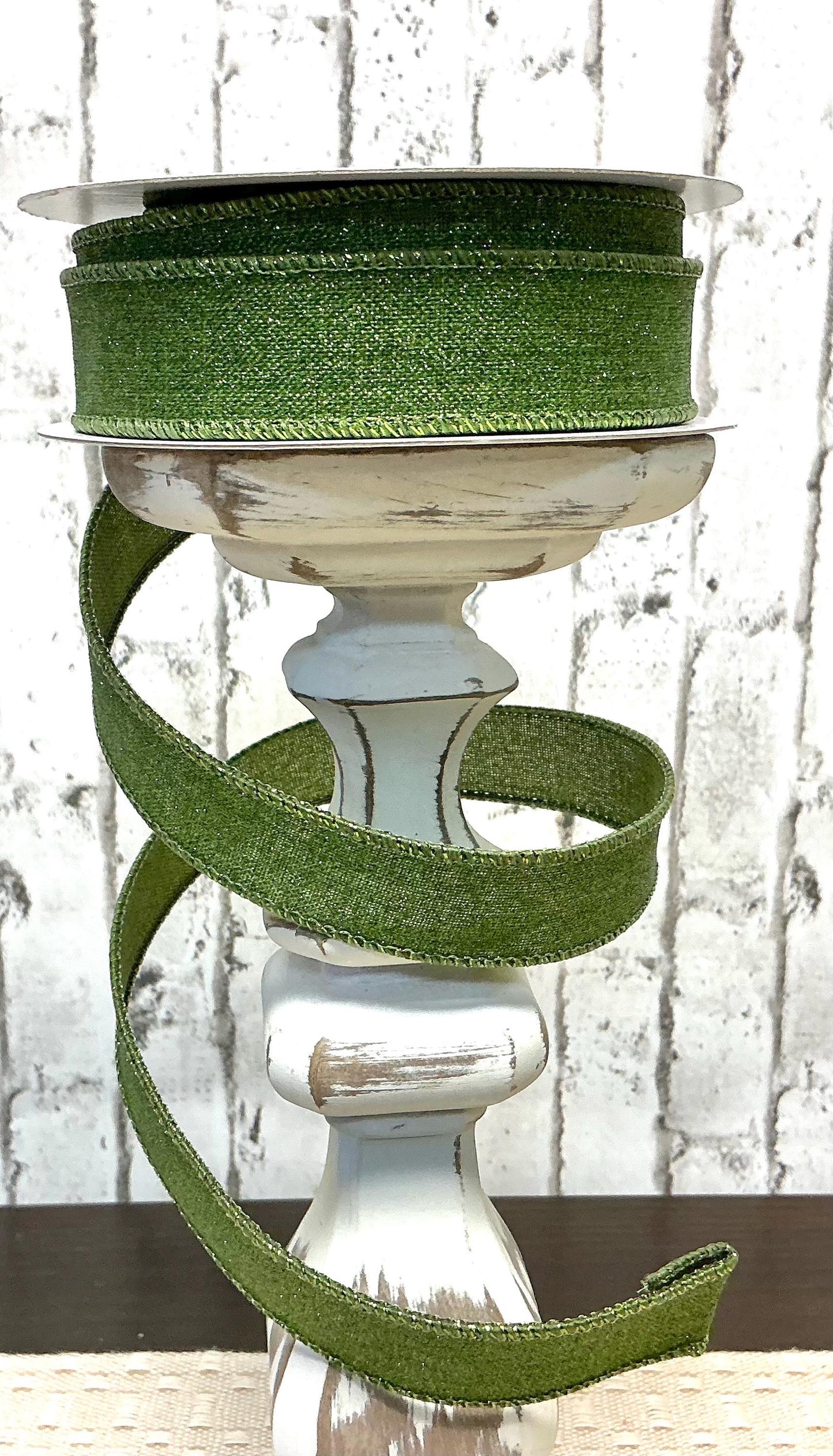 Moss Green Shimmer Ribbon, 7/8” x 10YD, Wired, RGE738052