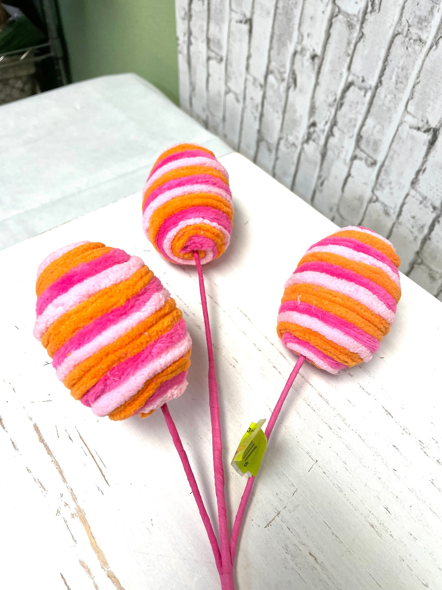 Easter egg pick, 63452BTOR, orange and hot pink Easter egg pick, chenille egg pick