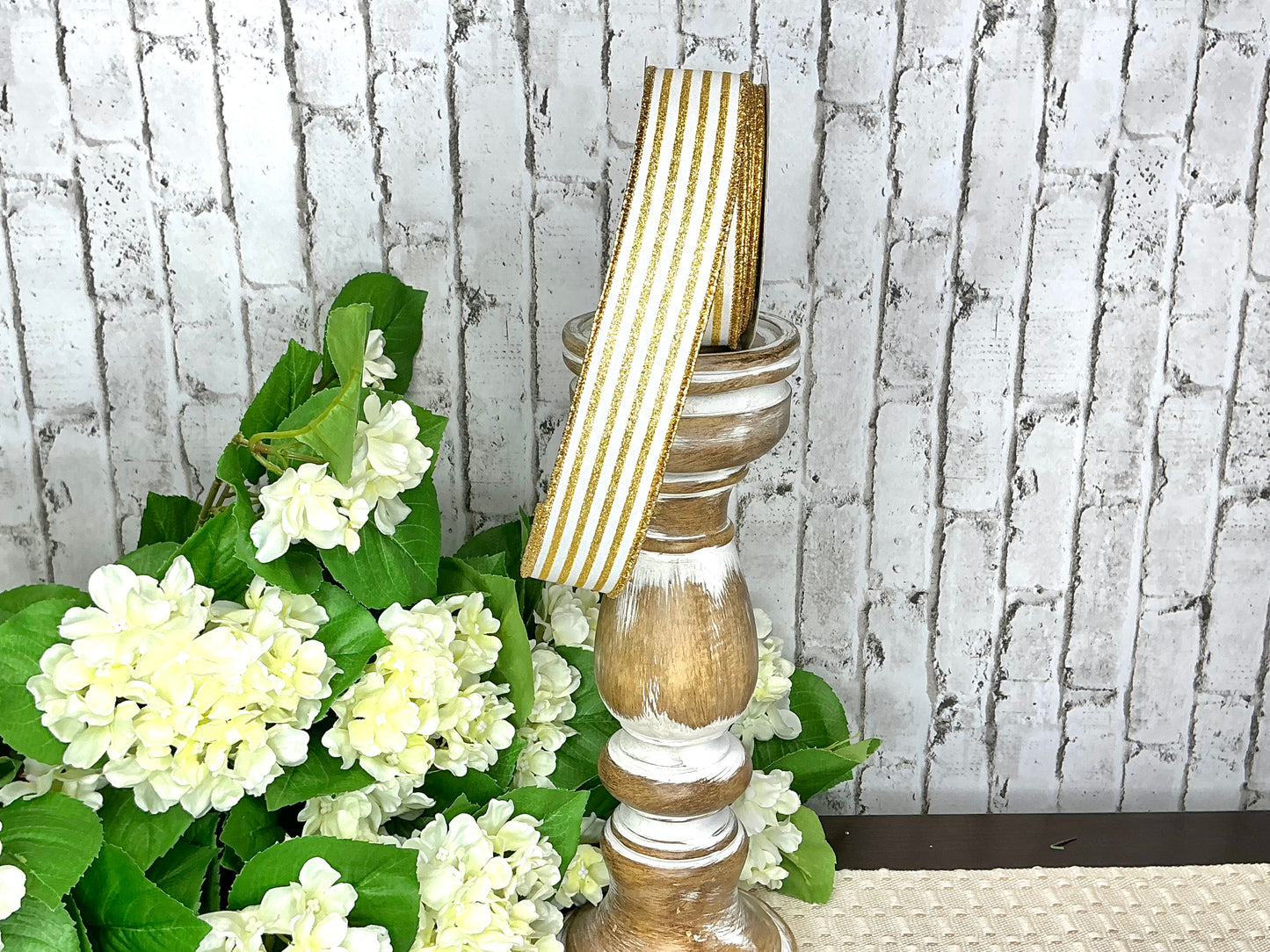 White ribbon with glittery gold stripes, RGF1970C6