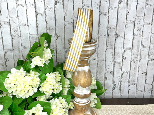 White ribbon with glittery gold stripes, RGF1970C6