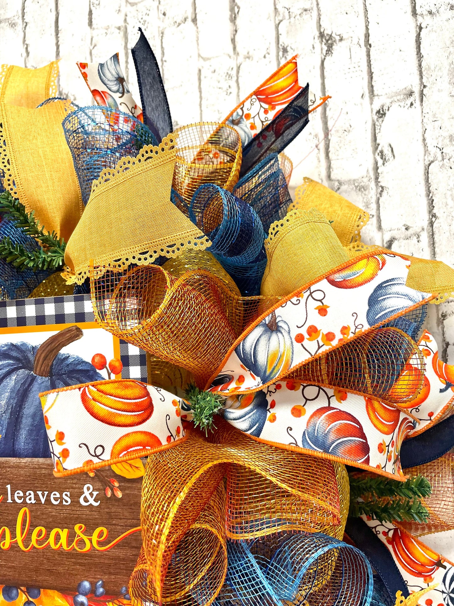 Fall wreath, blue fall wreath, fall mesh wreath, housewarming gift, birthday gift, blue pumpkin wreath, shipping included in price.