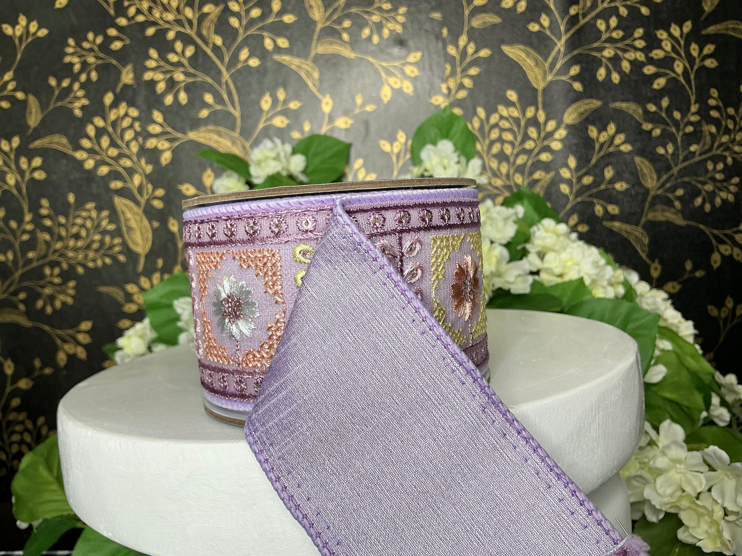 Lavender Vintage Floral Ribbon, Farrisilk