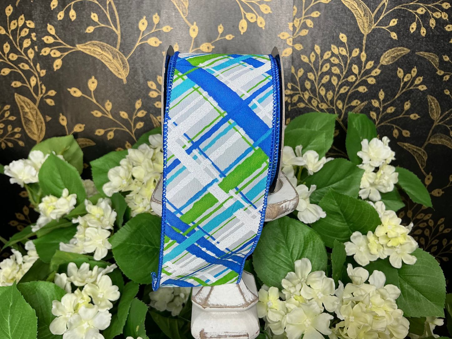 Blue/Green/White Plaid Ribbon - d Stevens - 09-5251