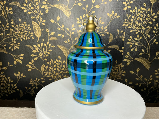 Blue and Green Plaid Jar Ornament, 4452875