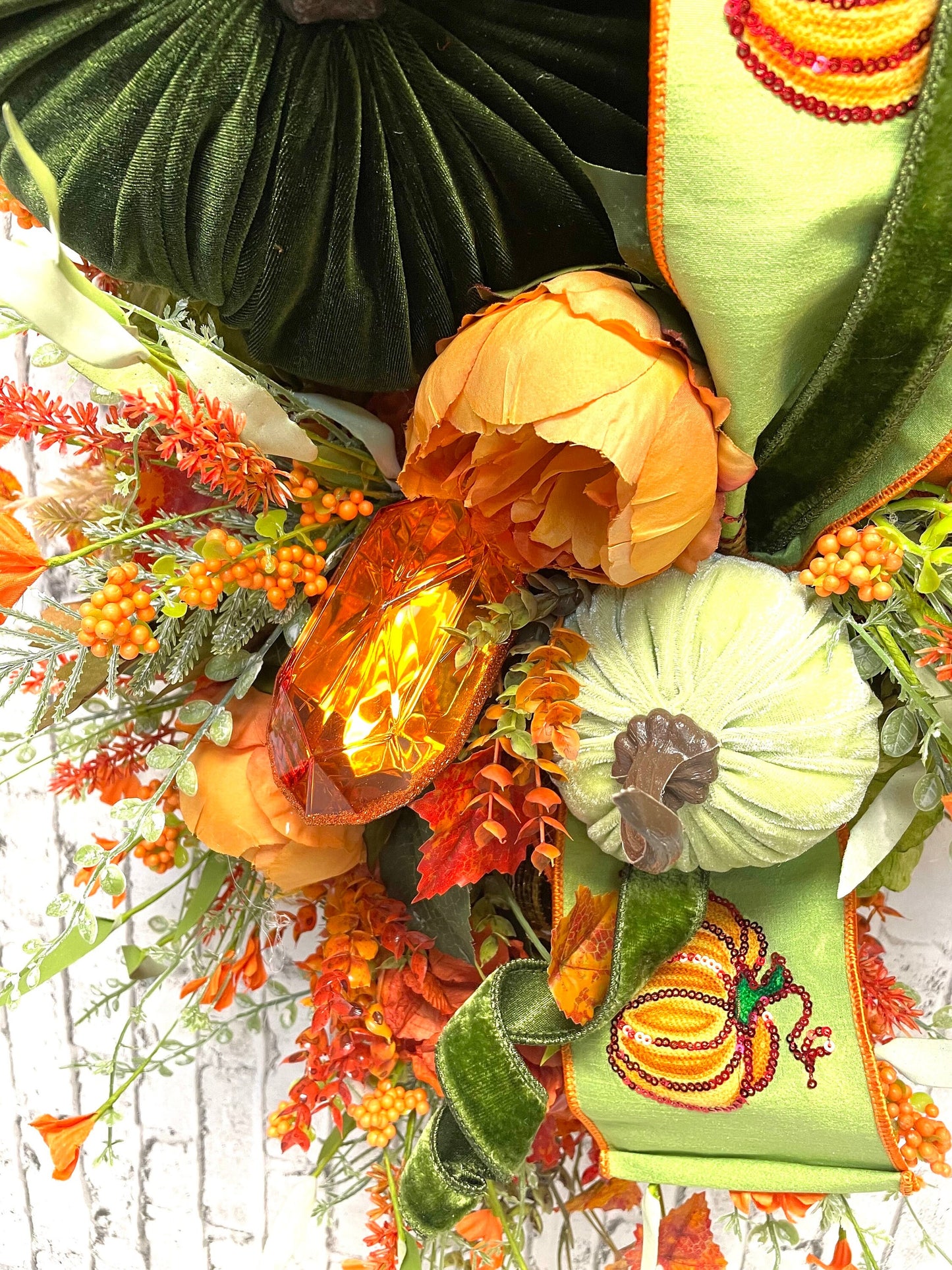 fall swag, fall pumpkin swag, fall decor, fall swag with designer pumpkins, autumn color fall swag, velvet pumpkin swag, shipping included