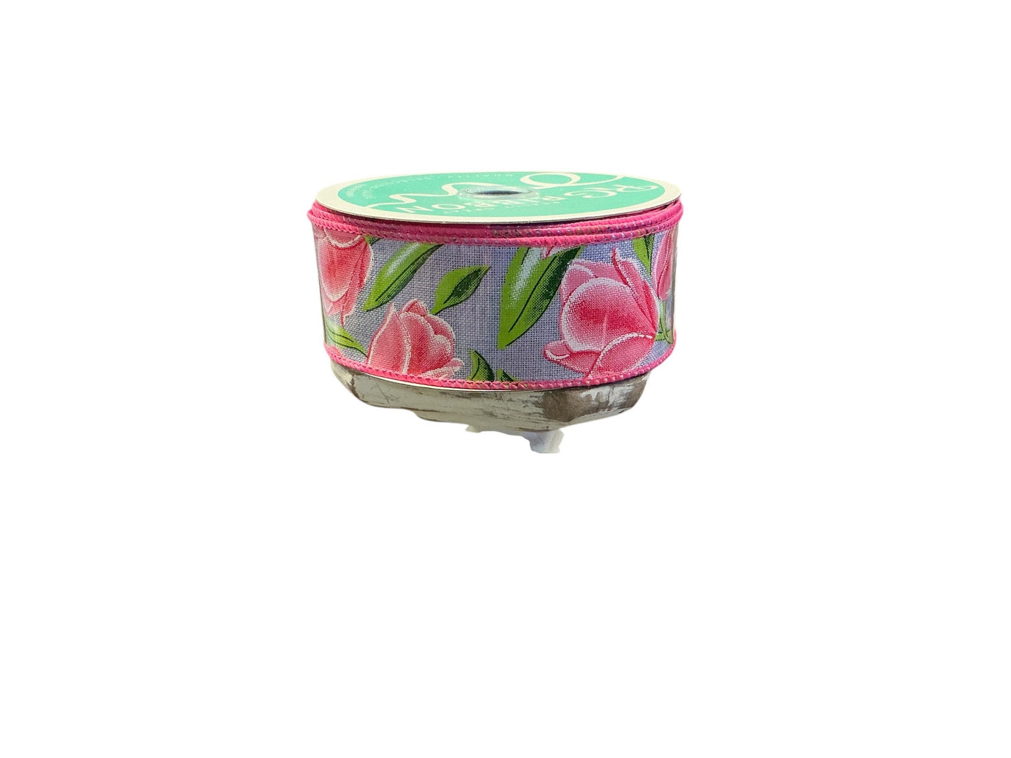 Tulip ribbon, 1.5 lavender ribbon with pink tulips, RGE1146NR