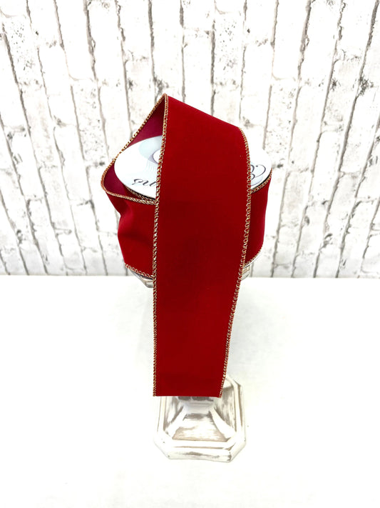 2.5 burgundy gold trim velvet ribbon, burgundy velvet ribbon, velvet ribbon, RL1946Y6