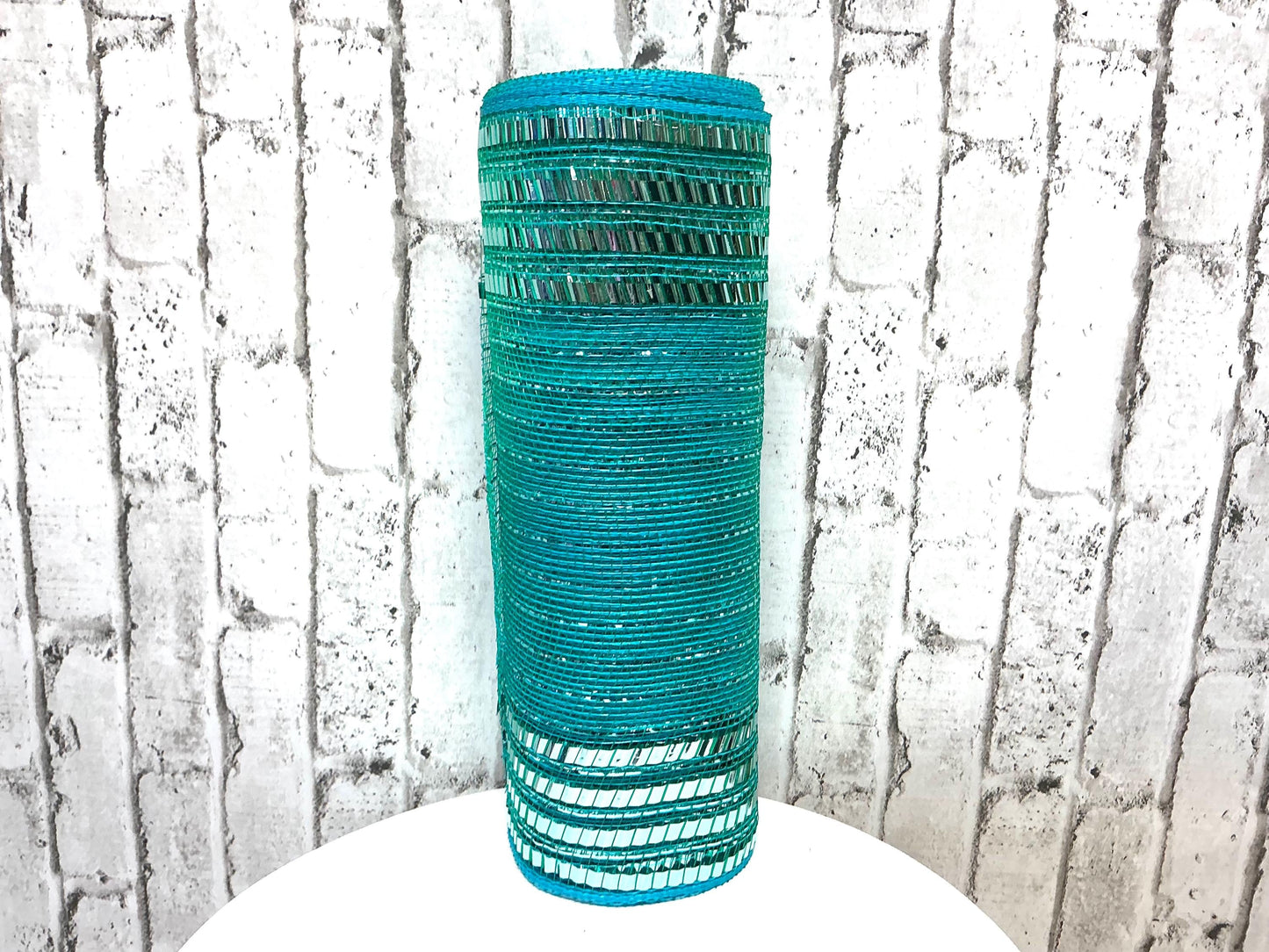 Teal with metallic stripe Mesh, 10”x10YD, RY851660