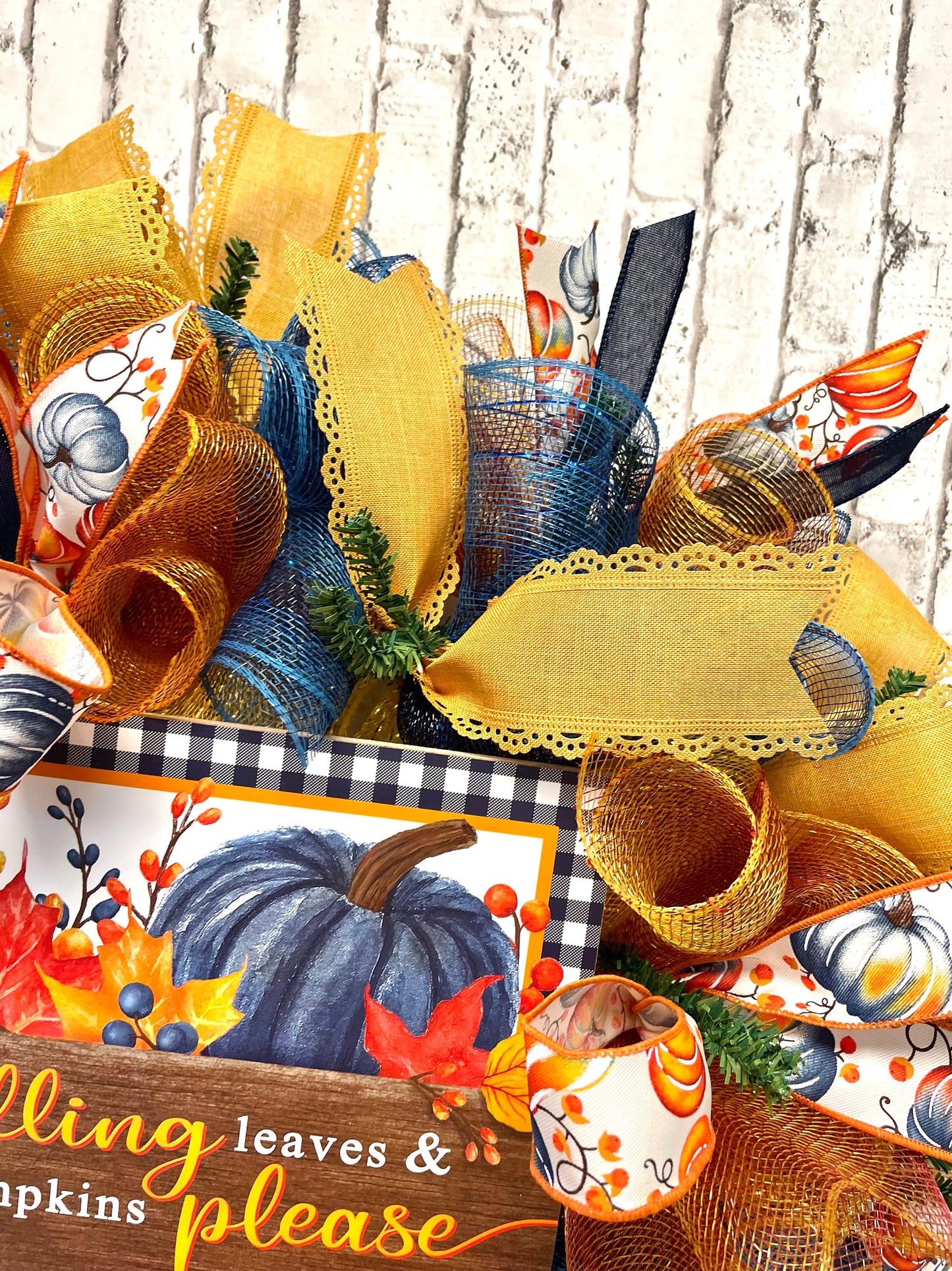 Fall wreath, blue fall wreath, fall mesh wreath, housewarming gift, birthday gift, blue pumpkin wreath, shipping included in price.