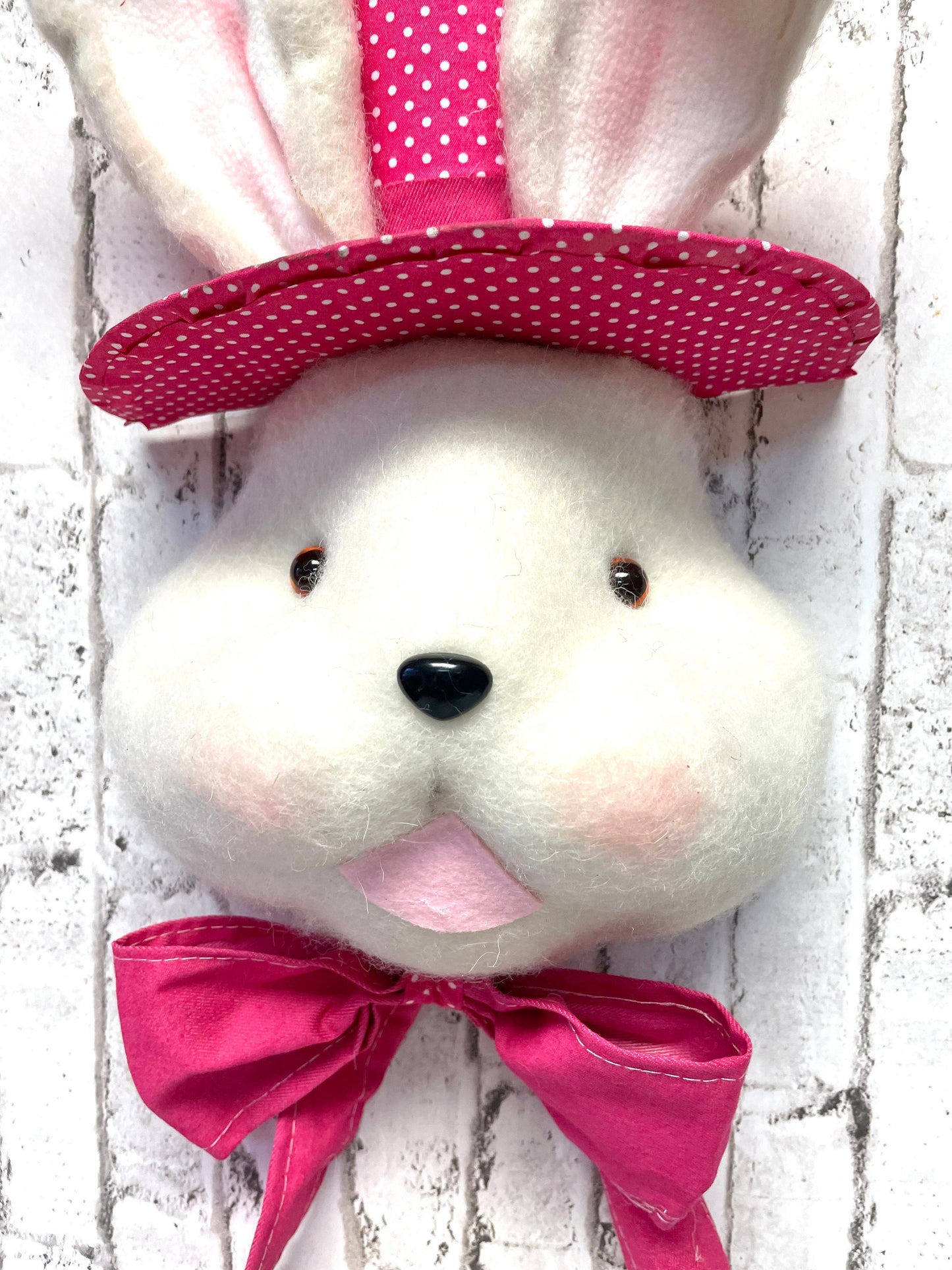 White Bunny With Hot Pink Hat and Bow - Wreath Attachment