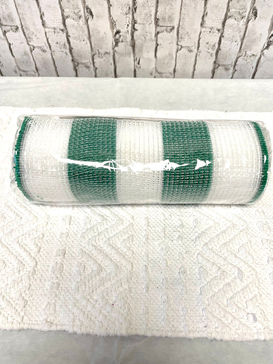 Emerald and white wide stripe mesh, RY8314M6, green and white stripe mesh, green mesh, white mesh, Christmas mesh,