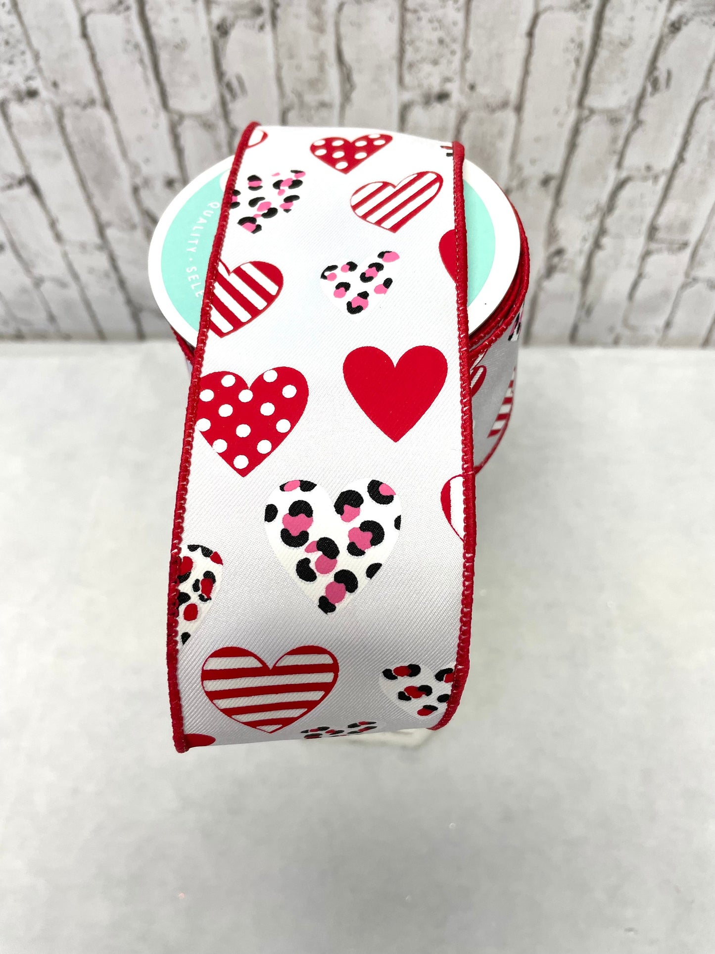 RGC177727, multi heart ribbon, white with hearts ribbon
