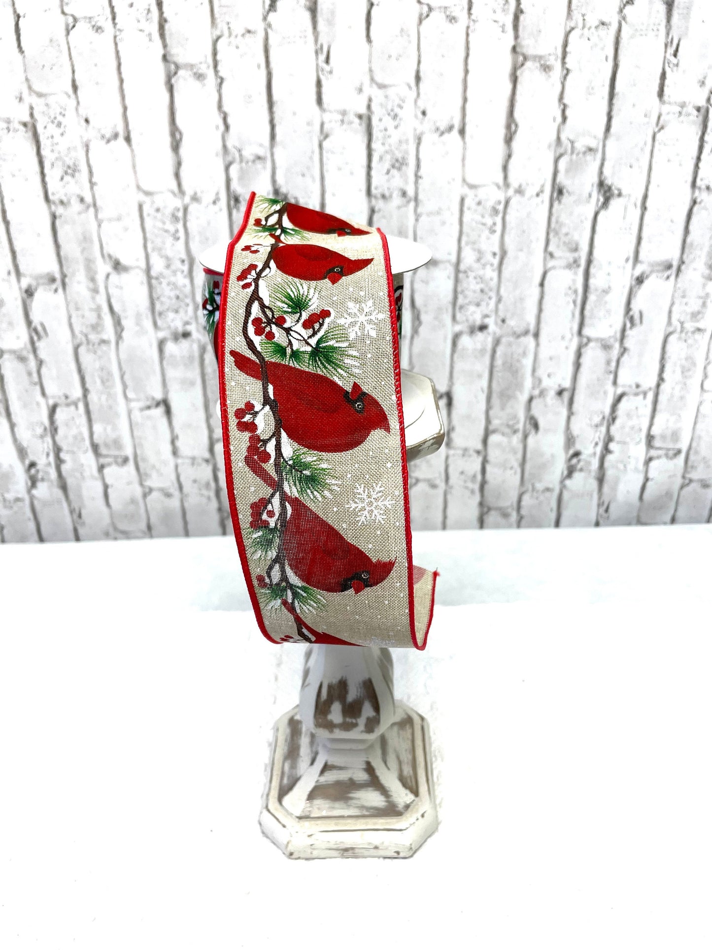 Christmas ribbon, RGE110NF, cardinal ribbon, cardinal Christmas ribbon, burlap cardinal Christmas ribbon,