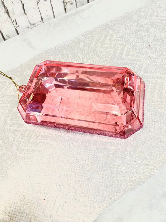 8 inch pink jewel, pink rectangular jewel, med pink jewel