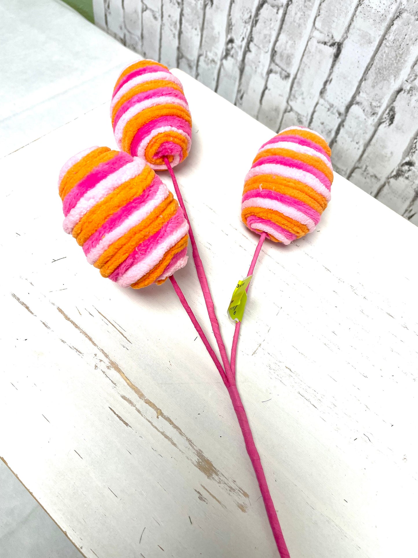 Easter egg pick, 63452BTOR, orange and hot pink Easter egg pick, chenille egg pick