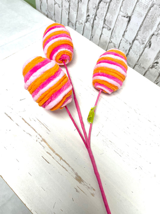 Easter egg pick, 63452BTOR, orange and hot pink Easter egg pick, chenille egg pick