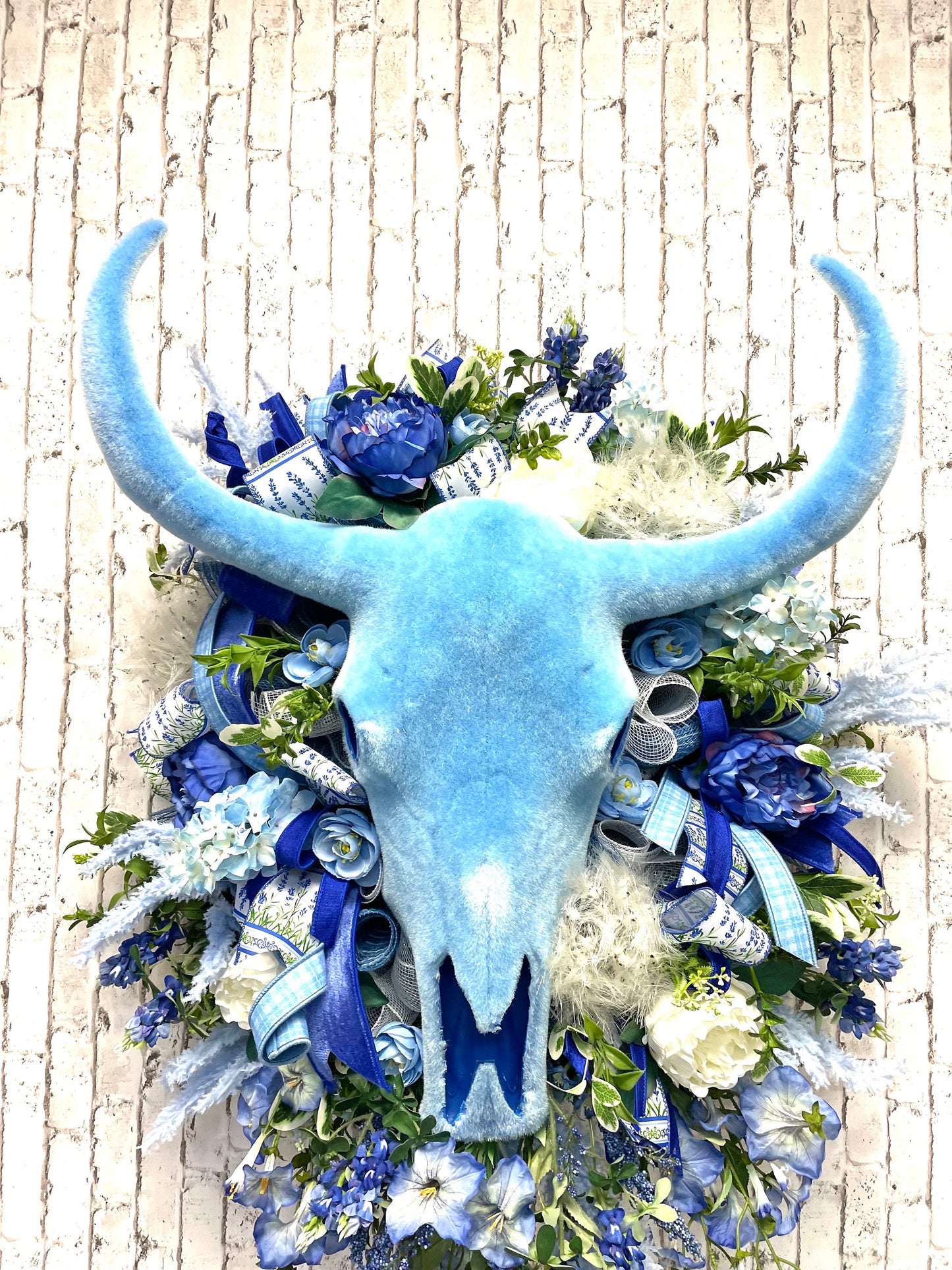 cow wreath, cow skull wreath, blue bonnet wreath, country wreath, country decor, farmhouse decor,rustic decor,  free shipping.