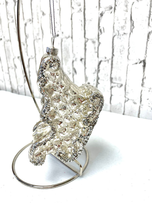 Glass sleigh wreath embellishment, Christmas ornament, unique Christmas gift.