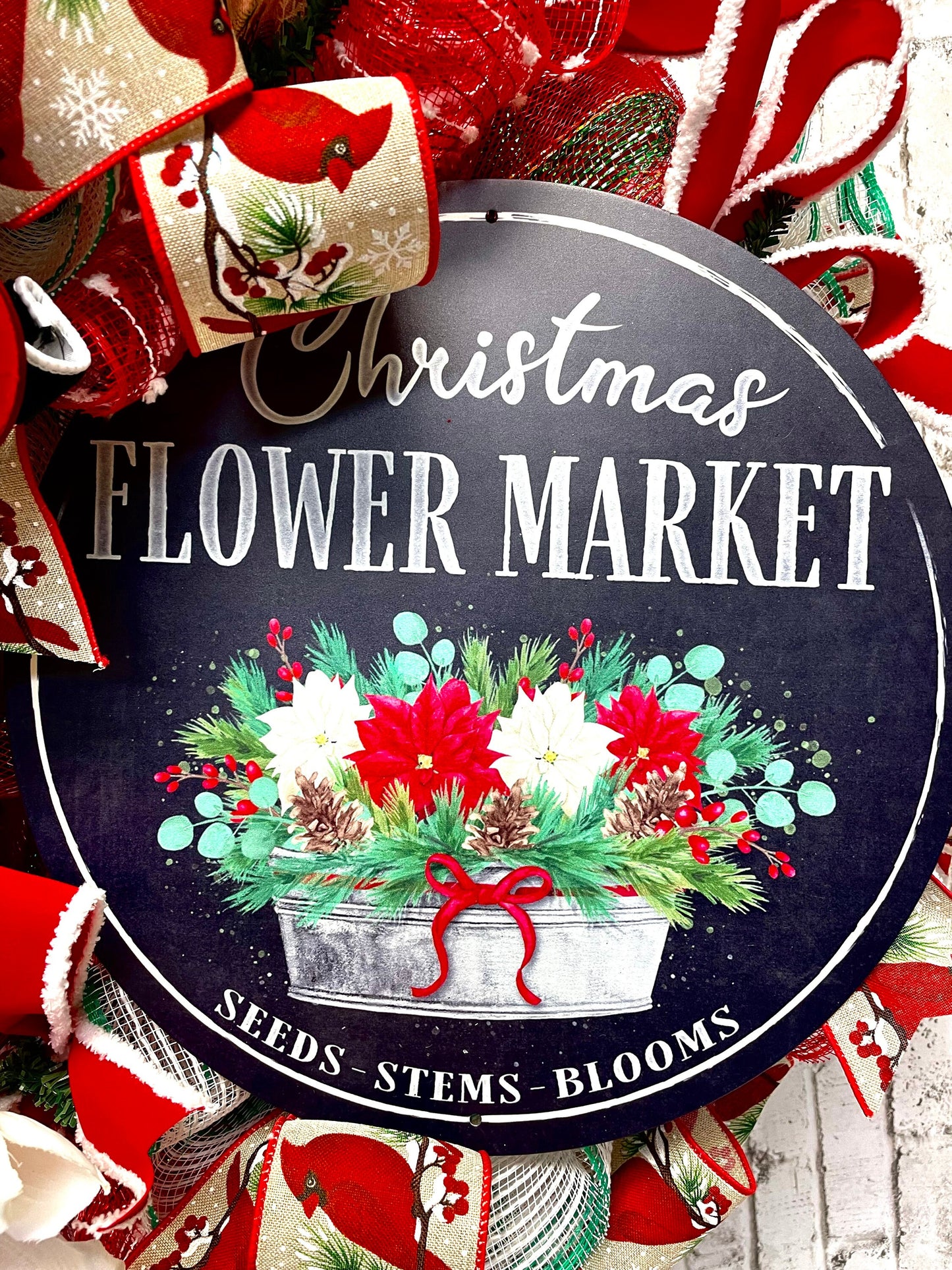 Christmas wreath with flower market sign, Christmas wreath, flower market wreath, Christmas decor, free shipping
