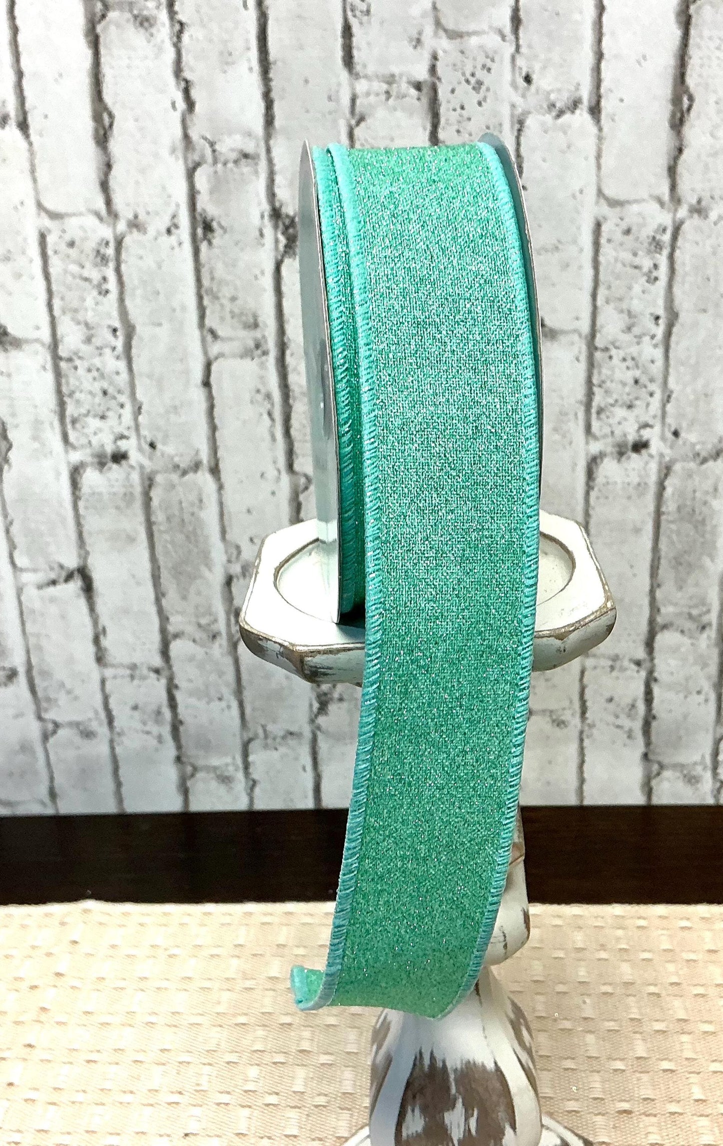 Mint Shimmer Ribbon, 1.5” x 10YD, Wired, RGE1380AN