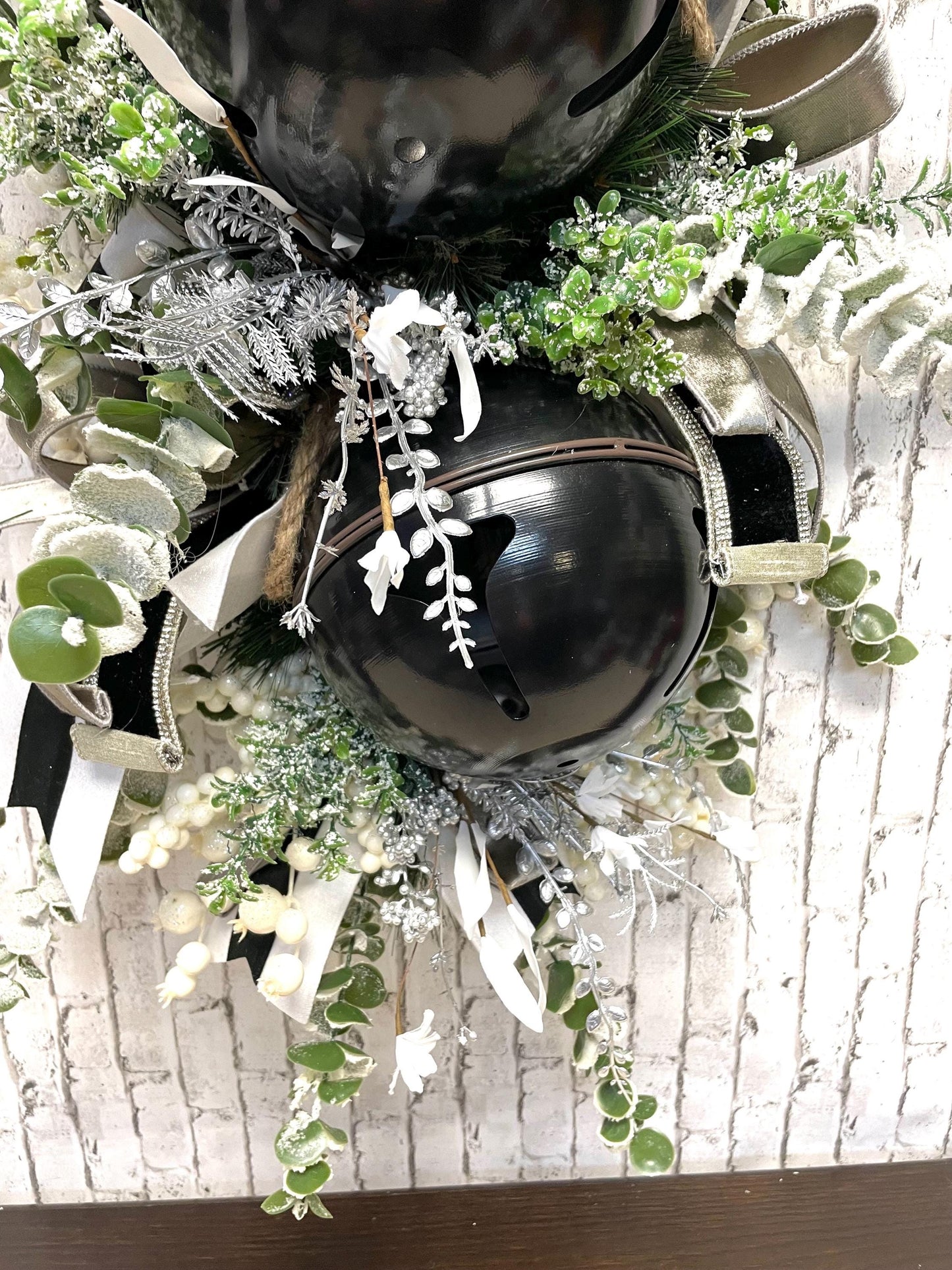 modern rustic xxl black and white bell Christmas swag, xxl country black bell Christmas decor, Christmas wall decor, shipping included