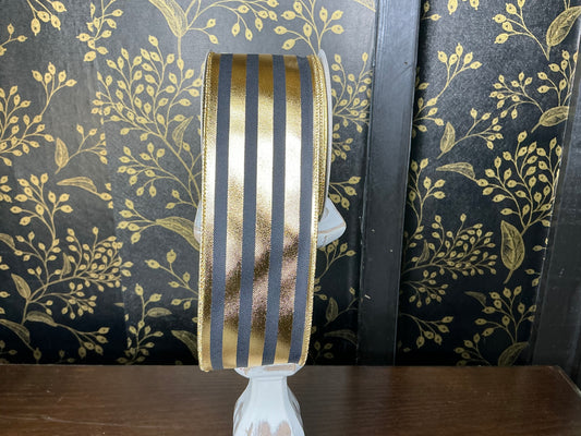 Black Ribbon with Gold Stripes - 2.5”