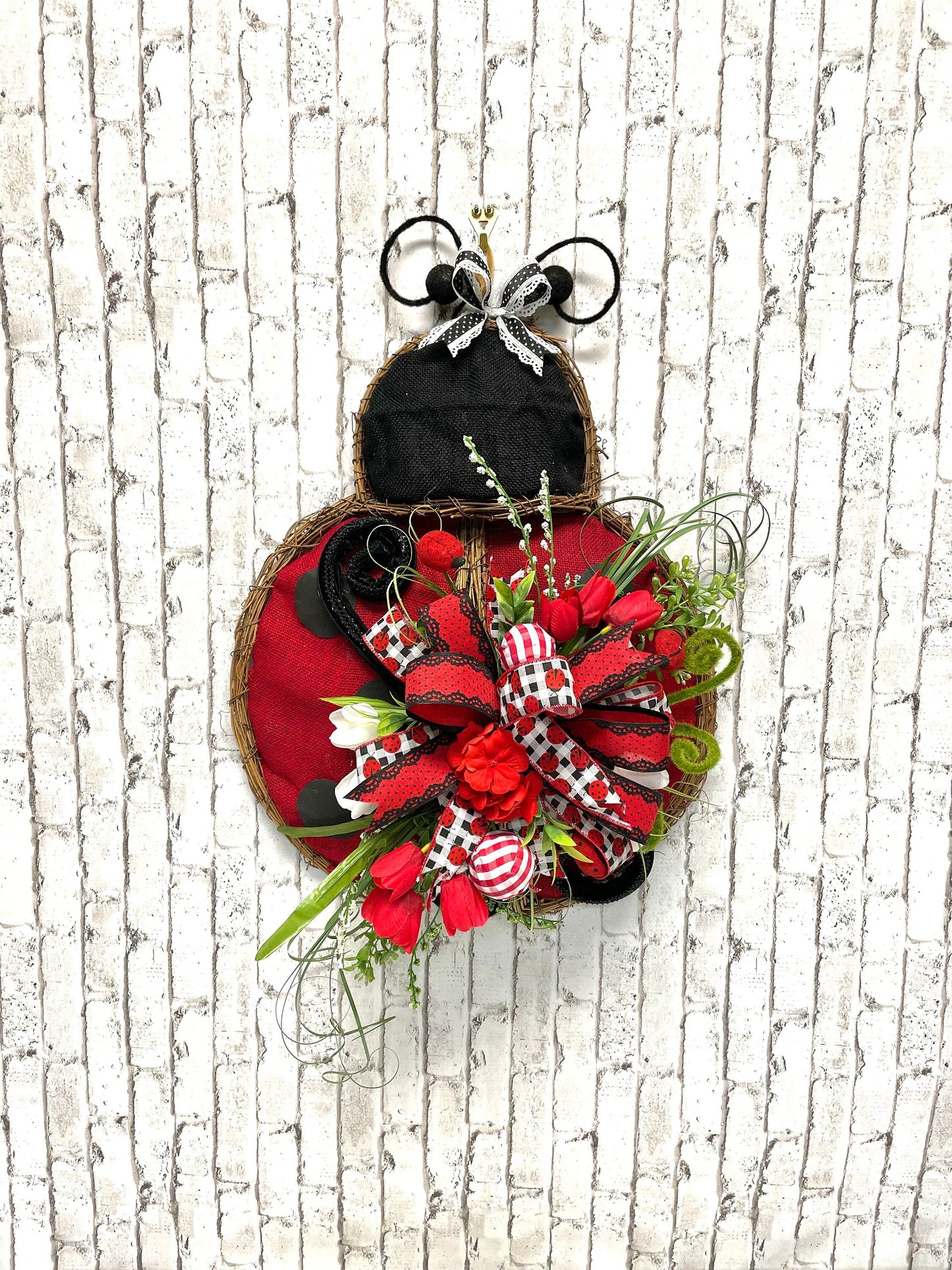 Lady bug grapevine wreath, spring wreath, summer wreath, spring door hanger, summer door hanger, lady bug decor, shipping included