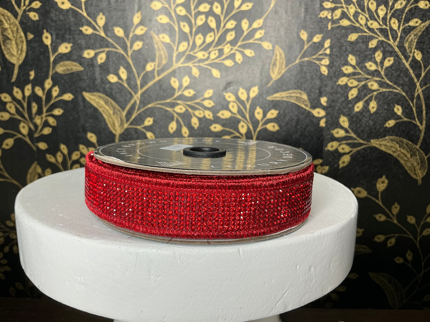 Red Bling ribbon, Green back, Nancy Brown, 1”x5YD, 25-800-8