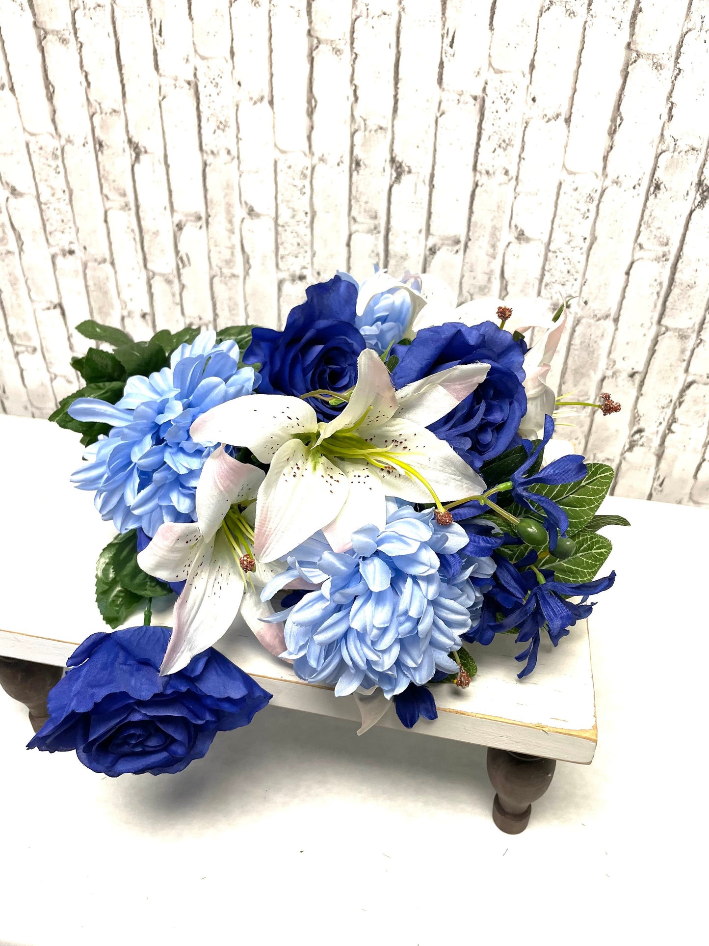 Blue silk flower bush, 35121BL, multi color blue silk flower bush, silk flower bush, spring silks, blue silks