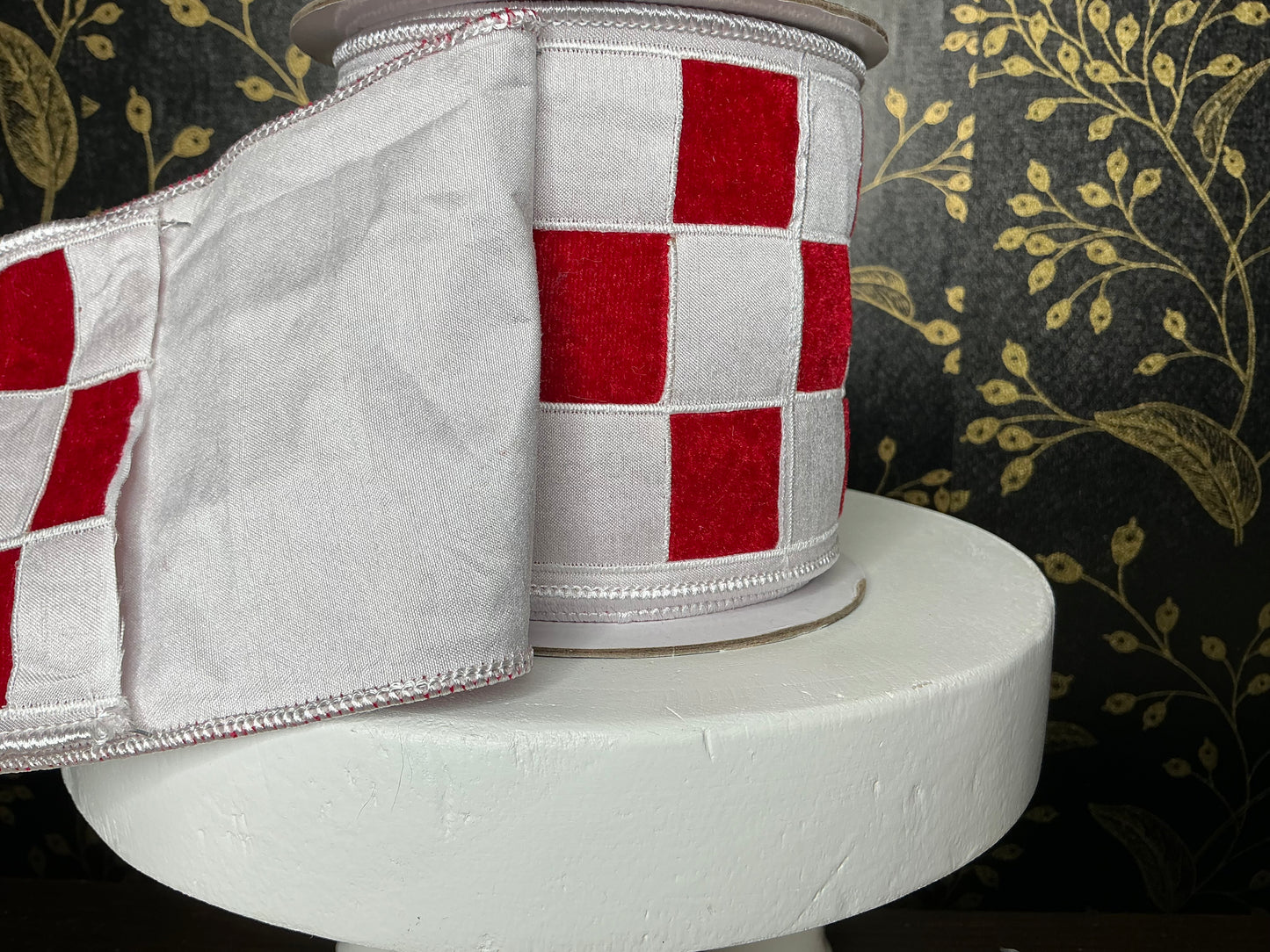 Red and white check ribbon, Nancy Brown, 25-CH-5