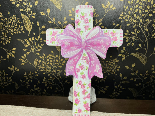 Pink cross with bow - Round Top Collection