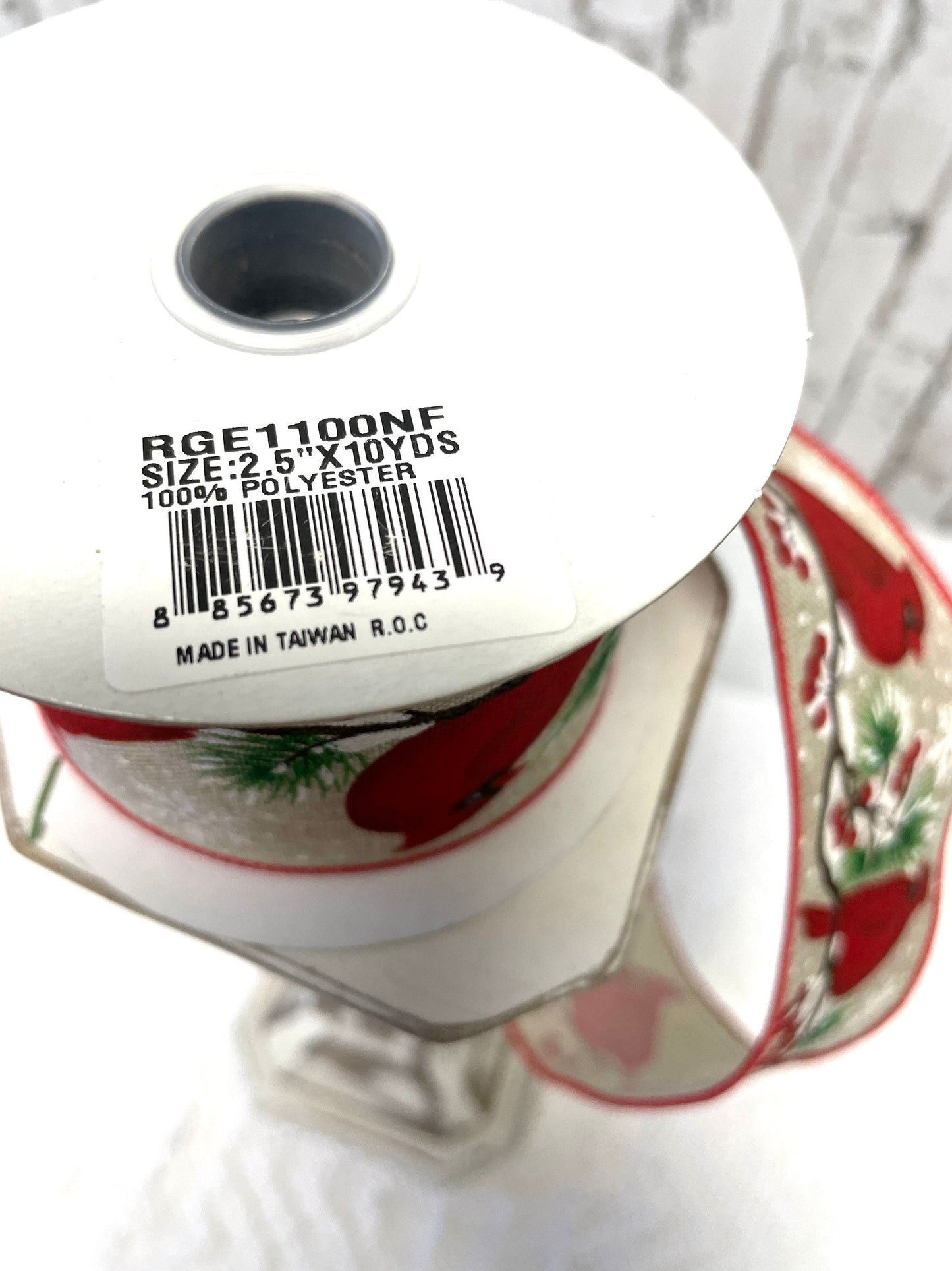 Christmas ribbon, RGE110NF, cardinal ribbon, cardinal Christmas ribbon, burlap cardinal Christmas ribbon,