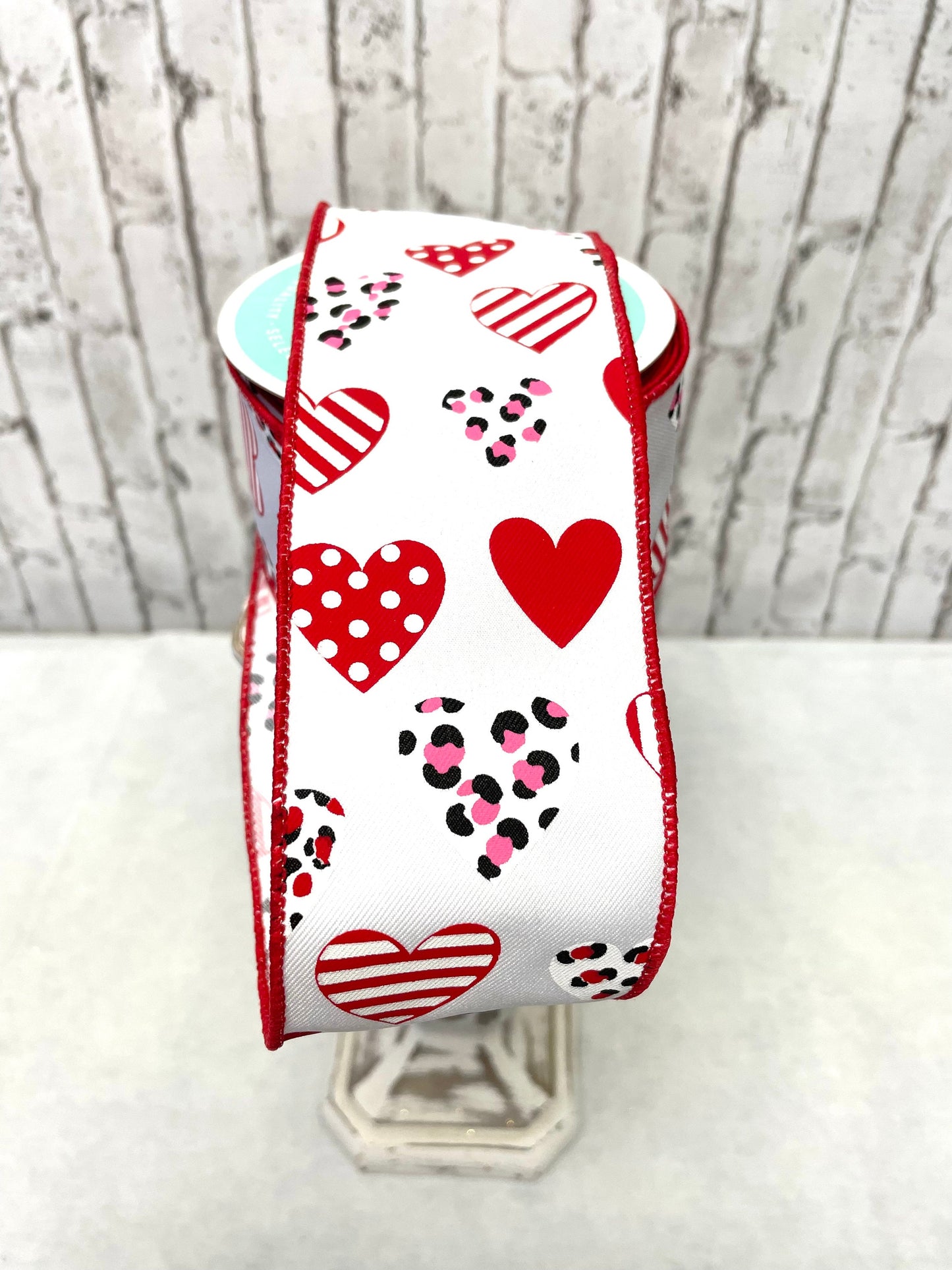 RGC177727, multi heart ribbon, white with hearts ribbon