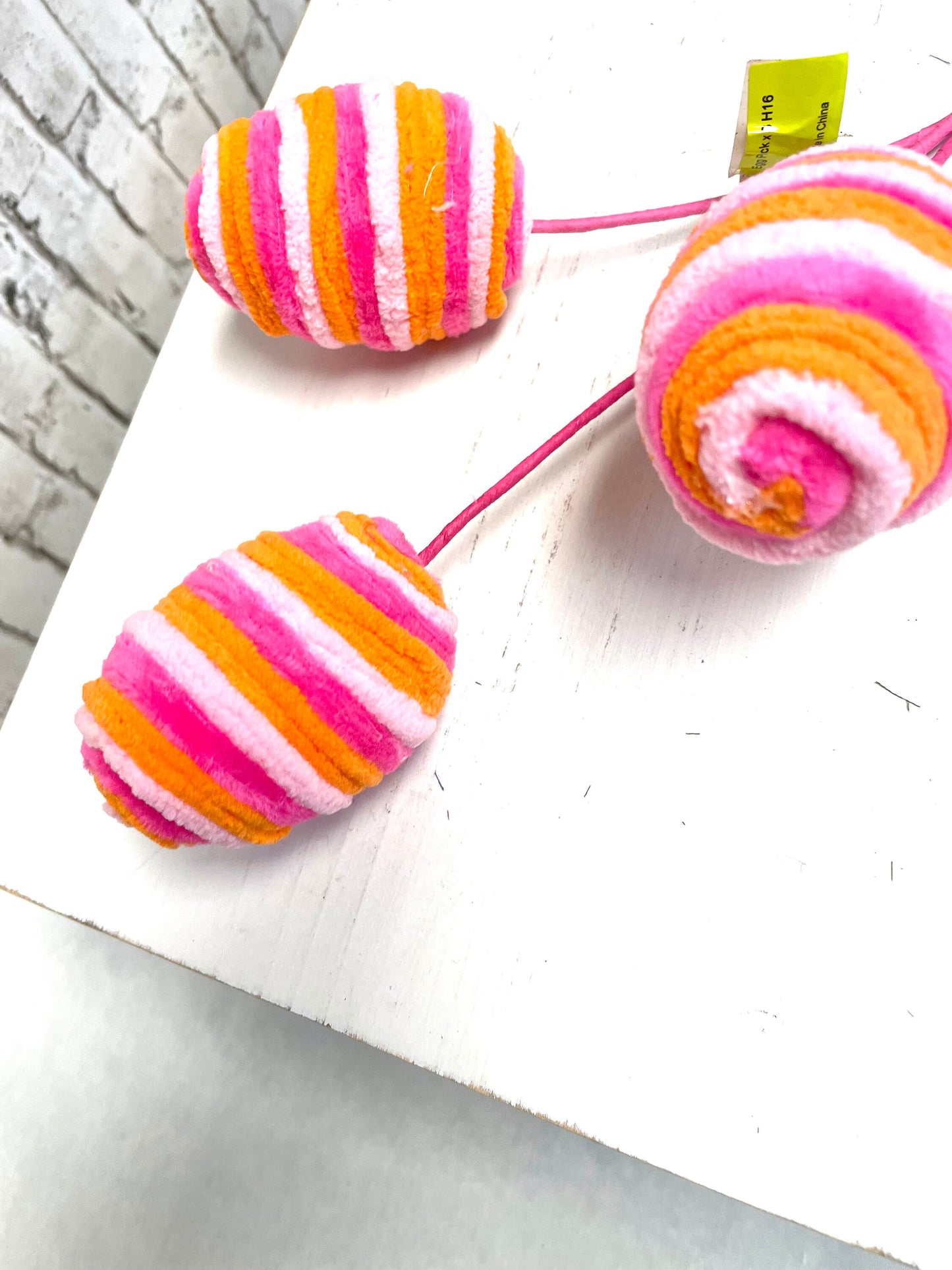 Easter egg pick, 63452BTOR, orange and hot pink Easter egg pick, chenille egg pick