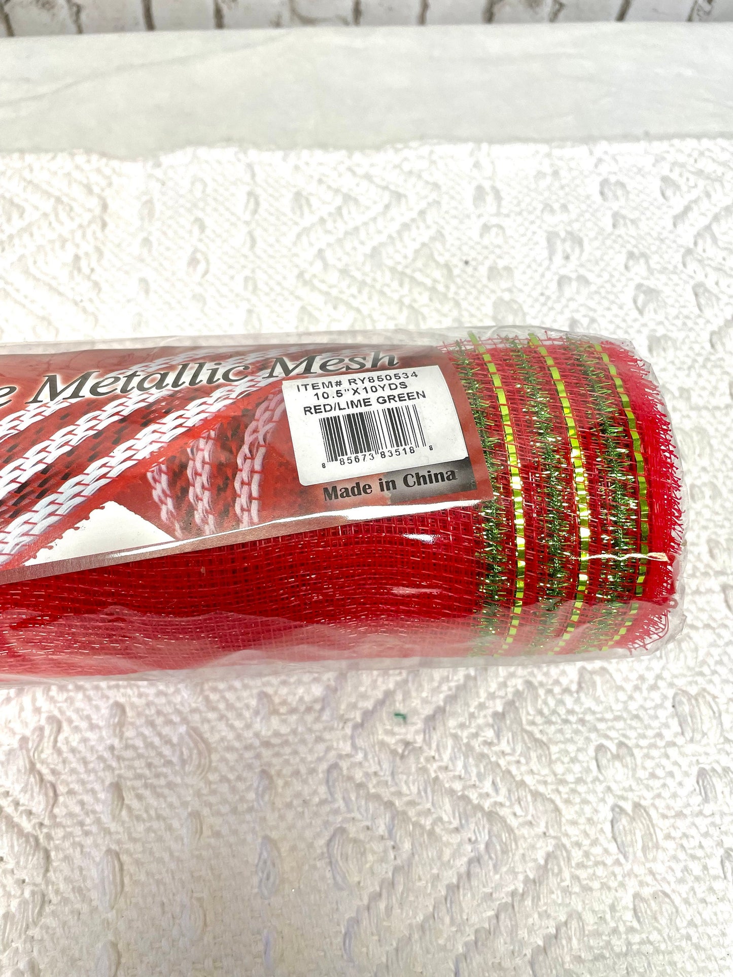 Christmas mesh, tinsel wide border mesh, red and lime green tencel border stripe mesh, RY850534, holiday mesh