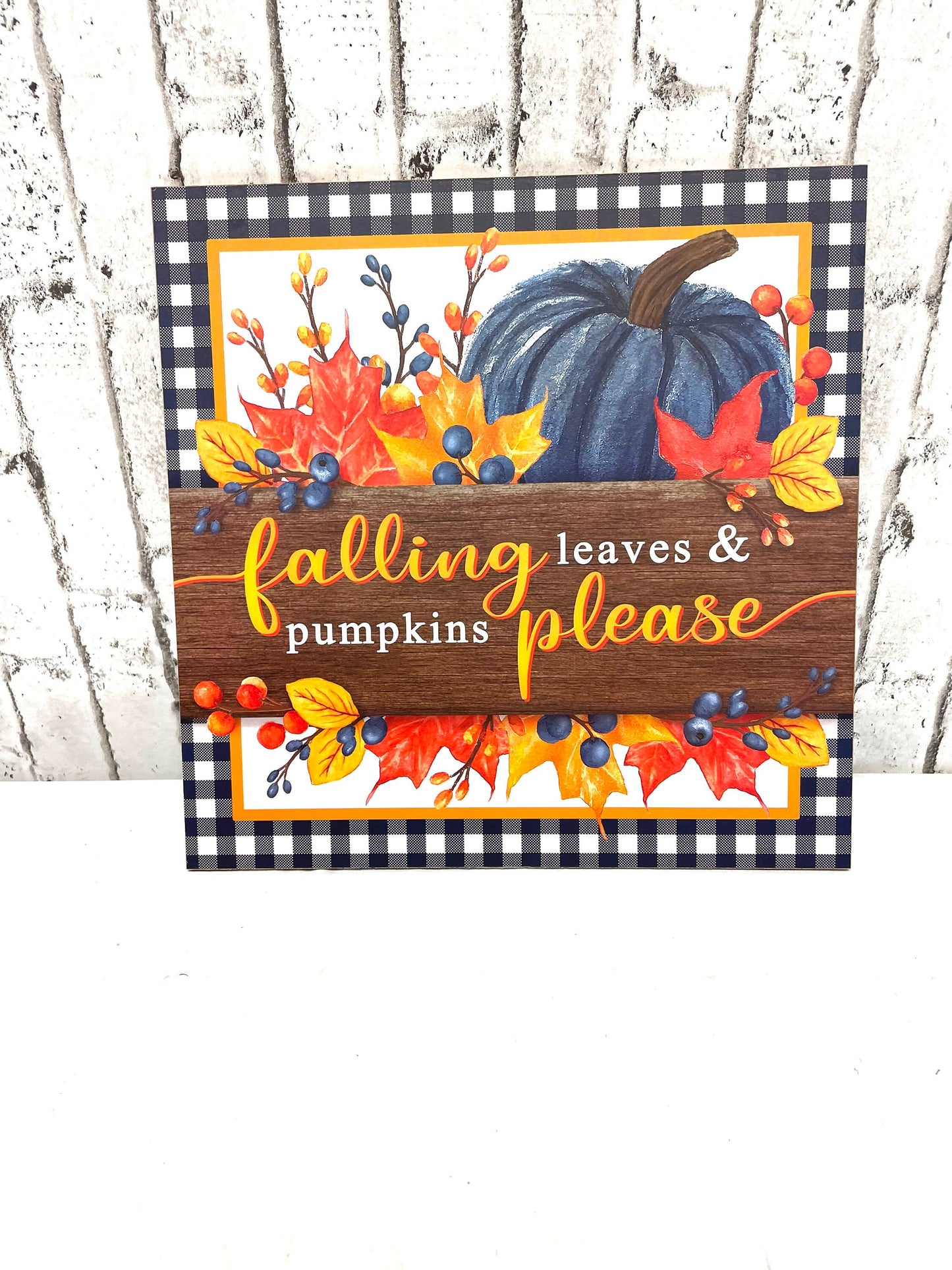 Fall sign, navy fall pumpkin sign, fall leaves please sign, AP7216
